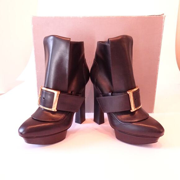 Alexander McQueen Brass Box Buckle Wrap Platform Ankle boots 38.5 NIB 1,890 - Picture 8 of 13